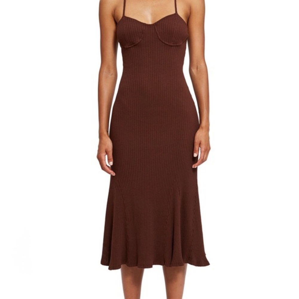Callipygian Brown Ribbed Midi Flare Dress Sz S